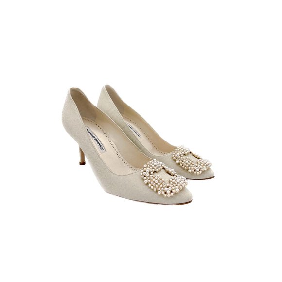 Manolo Blahnik Shoes - Manolo Blahnik Hangisi 70  Embellished Pearl Buckle Pumps New Without Box